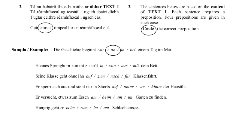 2009 LC Ordinary German Angewandte Grammatik