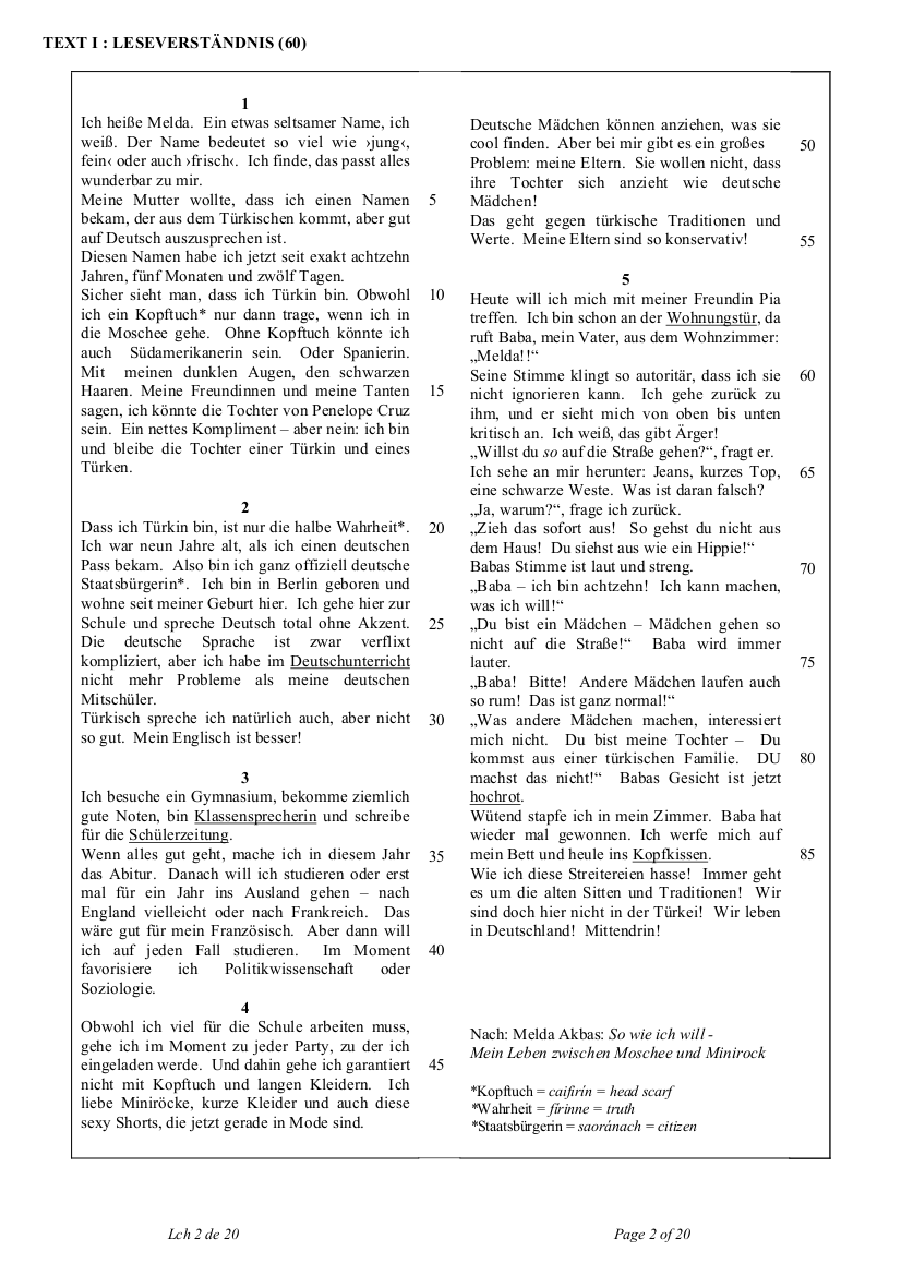 2011 LC Ordinary German Reading Comprehension 1